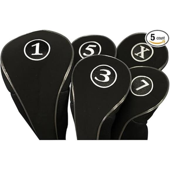 Black Golf Zipper Head Covers Driver 1 3 5 7 X Fairway Woods Headcovers Metal - Picture 7 of 7